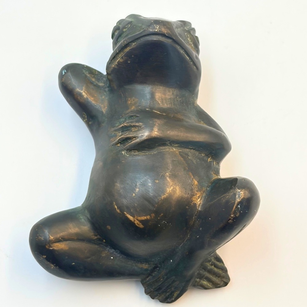 Vintage Heavy Patina 4" Lazy Frog Toad Sculpture Figurine Zen Shelf Decor MCM
